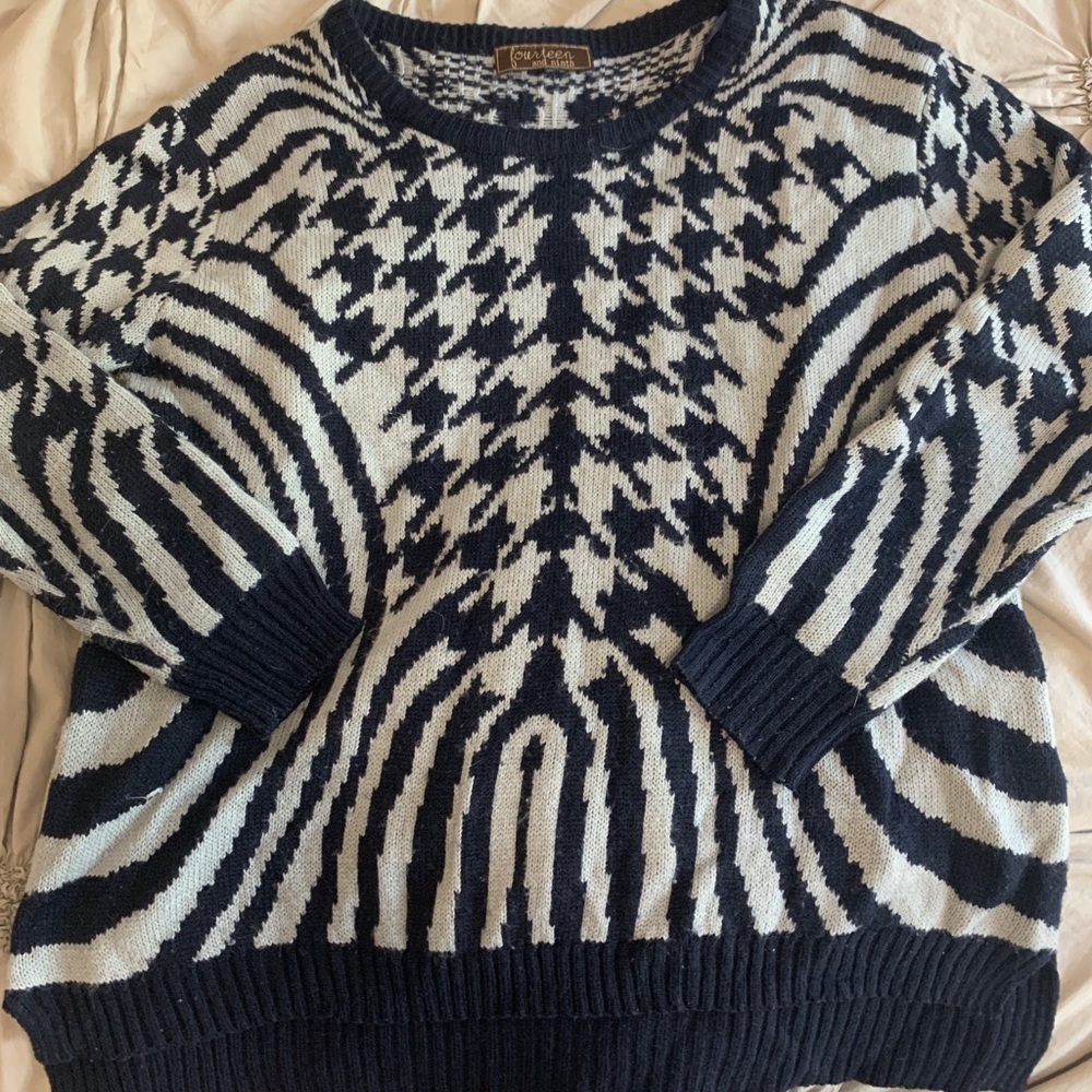 Grey and navy houndstooth sweater